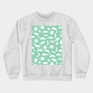 Underwater white silhouette animals world Crewneck Sweatshirt